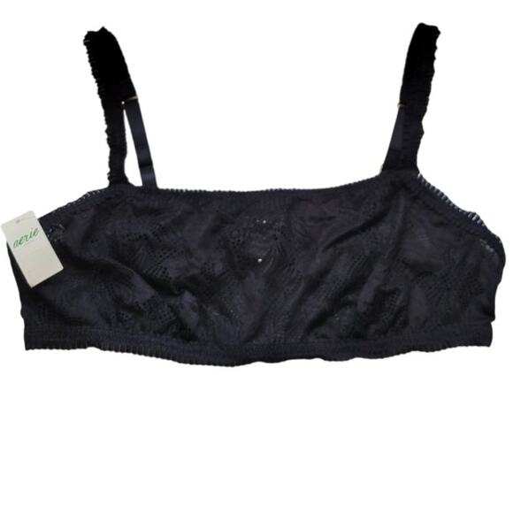 NWT Aerie Black‎ Eyelet Lace Bralette Festival Layering Whimsey Goth  Sheer- L - Picture 1 of 7